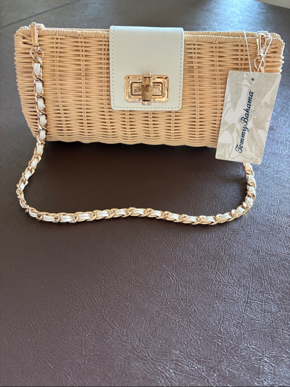 NWT Tommy Bahama Cream Wicker Purse w/ Shoulder Strap